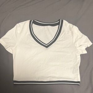 3/$30 Cute White and Black V-Neck Crop Top